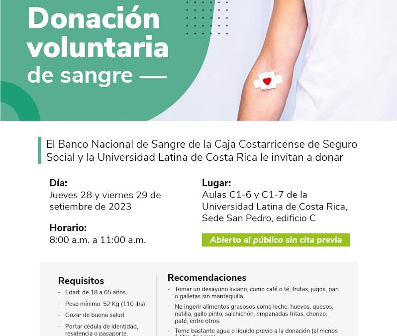 El Banco Nacional de Sangre y la Universidad Latina realizarán campaña de donación de sangre