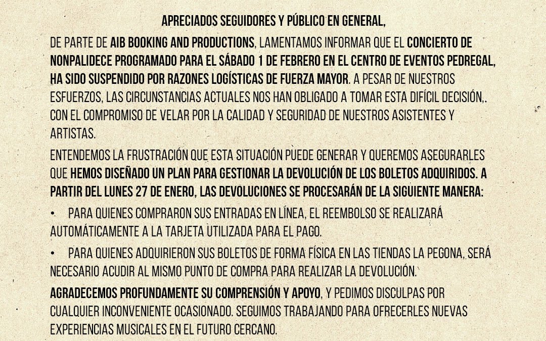 Suspensión del concierto de Nonpalidece